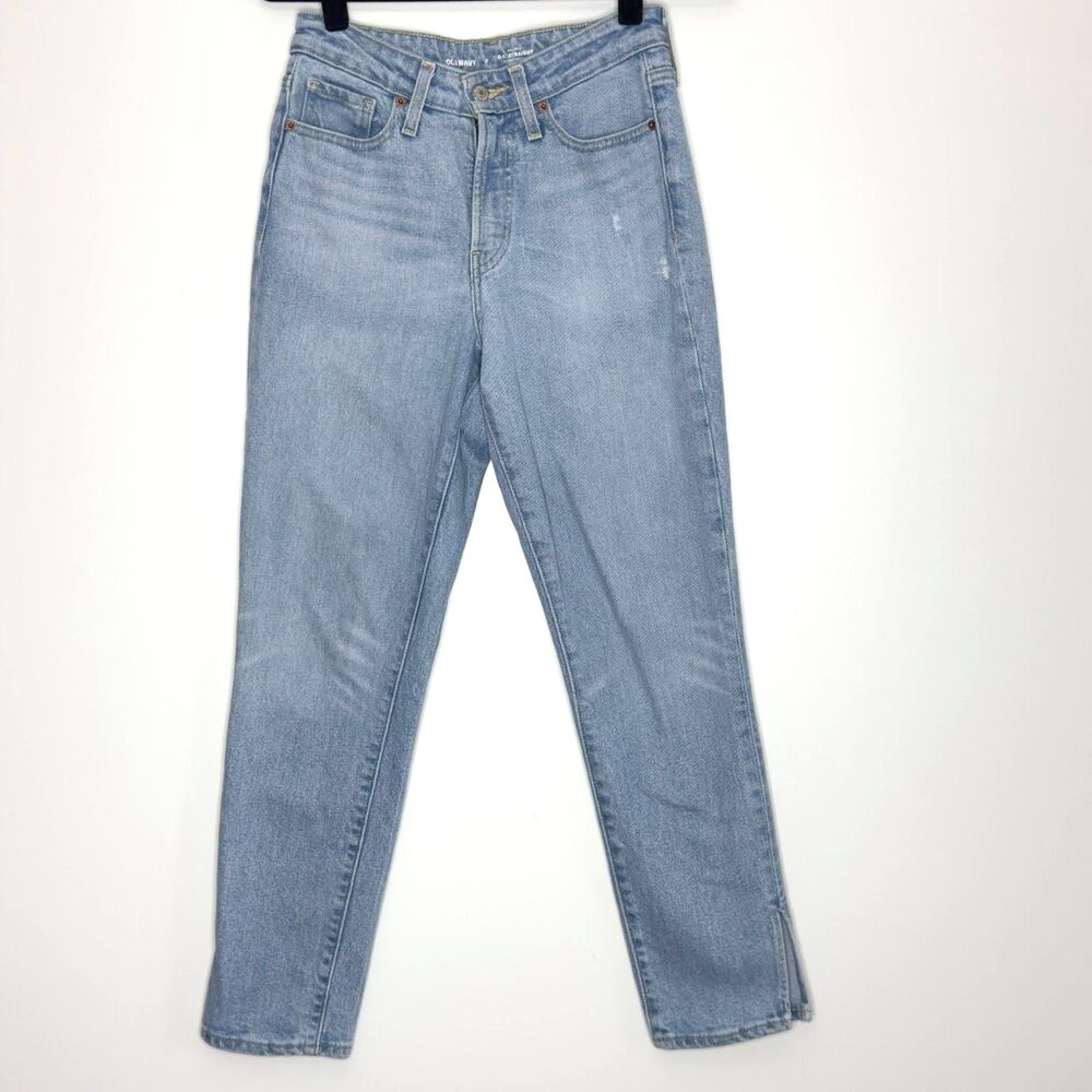 Old Navy OG Straight Jeans Blue High Rise Slit Ankle Women's Size 2 - Picture 8 of 8